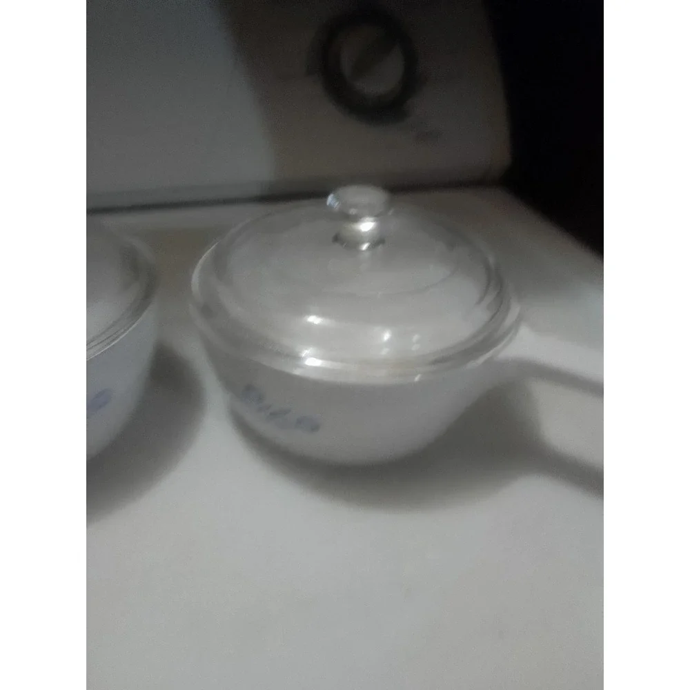 VTG 1966 Lot Of 2 Corelle Corning Blue Cornflower Minuette With Lids 1-1/2 Pint